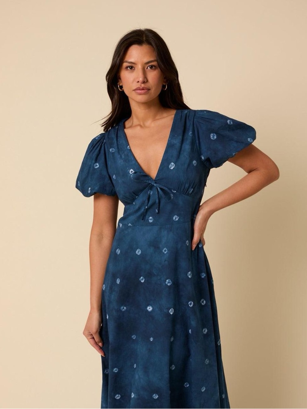 Nobodys Child Shibori Indigo Flowy Blue Midi Summer Dress 2 Womens Natural Fiber
